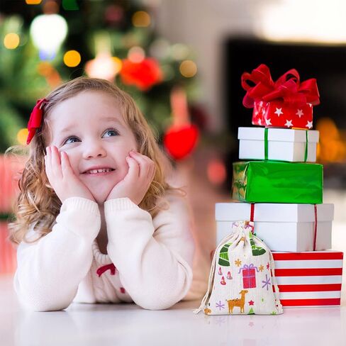 35 Pieces Small Christmas Drawstring Gift Bags Christmas Candy Treat Bags 4 x 5.5 Inch Reusable Burlap Bags for Xmas Holiday Party Supplies in Saudi Arabia