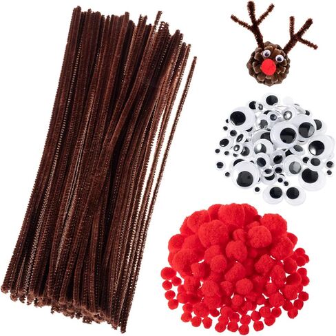 والين مجموعة منظفات انابيب بنية مكونة من 350 قطعة تتضمن 100 قطعة من سيقان الشنيل الحرفية البنية و100 قطعة من العيون المتذبذبة متعددة المقاسات و150 قطعة من كرات بوم بوم لمستلزمات الحرف اليدوية للحفلات in Saudi Arabia