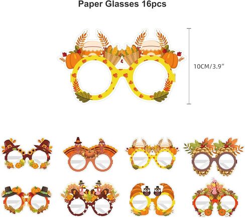 32 قطعة من قبعة ورق الديك الرومي لعيد الشكر والنظارات الورقية وعصابات رأس ونظارات عيد الشكر على شكل قرع تركيا وخشب القيقب وحفلات عيد الشكر للأطفال والكبار وإكسسوارات حفلات عيد الشكر in Kuwait