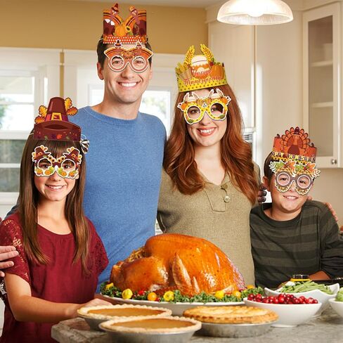32 قطعة من قبعة ورق الديك الرومي لعيد الشكر والنظارات الورقية وعصابات رأس ونظارات عيد الشكر على شكل قرع تركيا وخشب القيقب وحفلات عيد الشكر للأطفال والكبار وإكسسوارات حفلات عيد الشكر in Kuwait