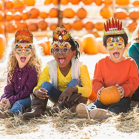 32 قطعة من قبعة ورق الديك الرومي لعيد الشكر والنظارات الورقية وعصابات رأس ونظارات عيد الشكر على شكل قرع تركيا وخشب القيقب وحفلات عيد الشكر للأطفال والكبار وإكسسوارات حفلات عيد الشكر in Kuwait