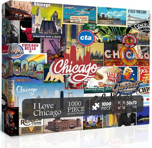 United States Chicago Puzzles for Adults 1000 Pieces,USA Travel Landscape Scenic Jigsaw Puzzles for Adults,Chicago Themed Jigsaw Puzzles Scenery Landmarks in Saudi Arabia
