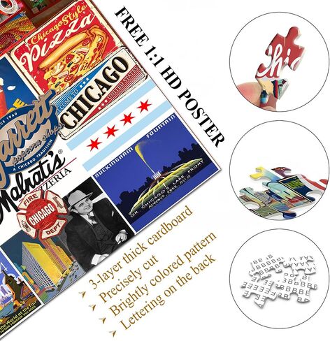 United States Chicago Puzzles for Adults 1000 Pieces,USA Travel Landscape Scenic Jigsaw Puzzles for Adults,Chicago Themed Jigsaw Puzzles Scenery Landmarks in Saudi Arabia