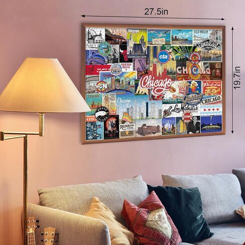United States Chicago Puzzles for Adults 1000 Pieces,USA Travel Landscape Scenic Jigsaw Puzzles for Adults,Chicago Themed Jigsaw Puzzles Scenery Landmarks in Saudi Arabia