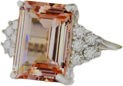 LVSHI Women Jewelry 925 Silver Natural Morganite & White Sapphire Wedding Ring Cut 5ct Cubic Zirconia Ring Promise Aura Single Stone Engagement Champagne Ring Size 6-10 (Size 7) in Kuwait