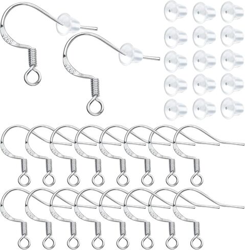 50pcs 925 Sterling Silver Earring Hooks Hypoallergenic Earwire Fish Hooks and 50pcs Silicone Clear Earring Safety Backs for DIY Earring Jewelry Making Supplies in Kuwait
