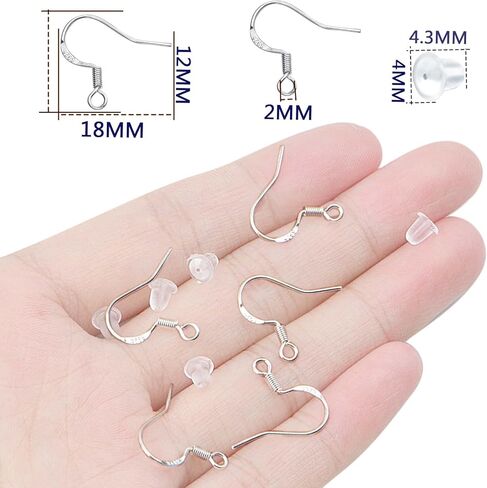 50pcs 925 Sterling Silver Earring Hooks Hypoallergenic Earwire Fish Hooks and 50pcs Silicone Clear Earring Safety Backs for DIY Earring Jewelry Making Supplies in Kuwait