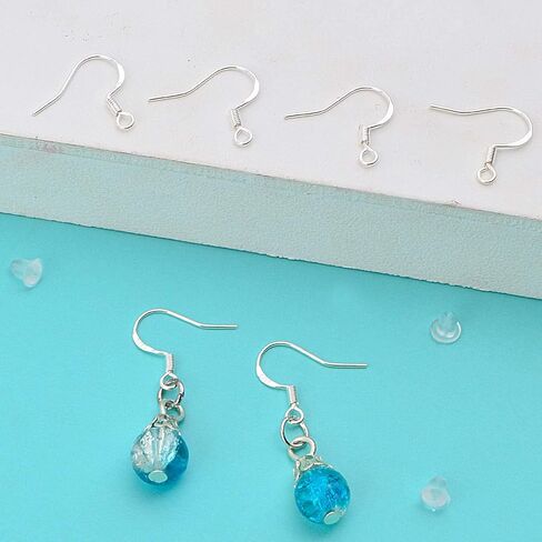 50pcs 925 Sterling Silver Earring Hooks Hypoallergenic Earwire Fish Hooks and 50pcs Silicone Clear Earring Safety Backs for DIY Earring Jewelry Making Supplies in Kuwait