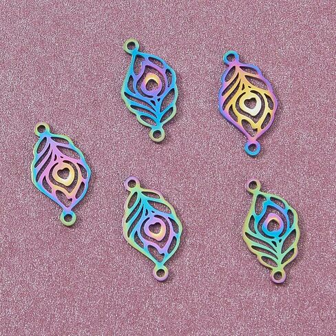 Airssory 50 Pcs Colorful 201 Stainless Steel Filligree Hollow Leaf Shape Pendants Etched Metal for DIY Hairpin Headwear Earring Bookmark Costume Jewelry Making Findings - 47x35mm in Saudi Arabia