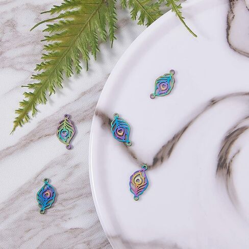 Airssory 50 Pcs Colorful 201 Stainless Steel Filligree Hollow Leaf Shape Pendants Etched Metal for DIY Hairpin Headwear Earring Bookmark Costume Jewelry Making Findings - 47x35mm in Saudi Arabia