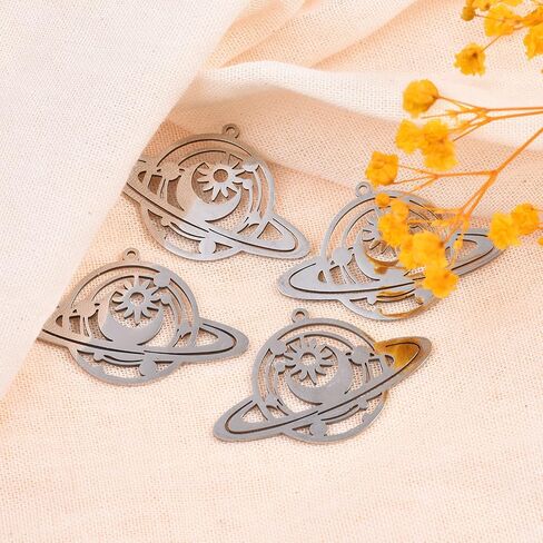 Airssory 50 Pcs Colorful 201 Stainless Steel Filligree Hollow Leaf Shape Pendants Etched Metal for DIY Hairpin Headwear Earring Bookmark Costume Jewelry Making Findings - 47x35mm in Saudi Arabia