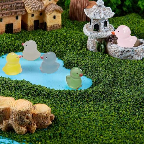 210 Mini Luminous Ducks Resin Miniature Dollhouse Ornament Garden Tiny Figures Landscape Decoration Aquarium DIY Dark Glow Duck Crafts Party Accessories Pack in Kuwait