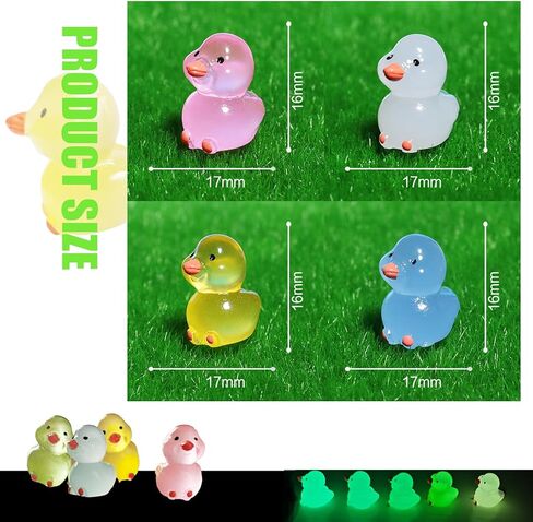 210 Mini Luminous Ducks Resin Miniature Dollhouse Ornament Garden Tiny Figures Landscape Decoration Aquarium DIY Dark Glow Duck Crafts Party Accessories Pack in Kuwait