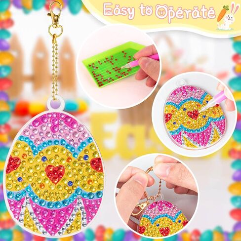 FFNIU 15 Pcs Easter Diamond Painting Ornaments, Diamond Art Ornaments, Diamond Painting 5D Keychains, Easter Eggs, Bunny, Baskets, Drill Pendant for DIY Key Ring Phone Charm Decor in Kuwait