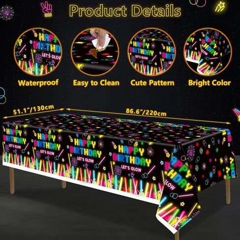 238 قطعة من لوازم الحفلات المتوهجة من Let's Glow Neon مجموعة أدوات مائدة بالون نيون يتوهج في الظلام لافتة عيد ميلاد متوهجة للحفلات مفرش طاولة من النيون لتزيين الحفلات باللون الأسود يخدم 20 قطعة in Kuwait