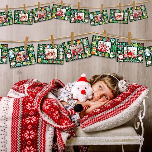 24 حزمة إطار صور عيد الميلاد عيد الميلاد الحرفية DIY إطار الصورة الحلي مع ملصقات عيد الميلاد إطار الصورة بطاقات لعبة DIY عيد الميلاد هدية زينة الشتاء لحفلة عيد الميلاد شجرة عيد الميلاد (الأزرق والأسود) in Kuwait