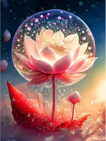 BOHUAYI مجموعات الطلاء الماسي للبالغين، طلاء يدوي 5D بالأرقام للبالغين المبتدئين، لوحات فنية بنقاط الماس الحفر الكامل DIY لديكور جدار المنزل 11.8 × 15.7 بوصة (لوتس جميلة) in Kuwait