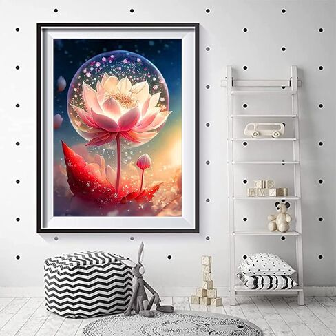 BOHUAYI مجموعات الطلاء الماسي للبالغين، طلاء يدوي 5D بالأرقام للبالغين المبتدئين، لوحات فنية بنقاط الماس الحفر الكامل DIY لديكور جدار المنزل 11.8 × 15.7 بوصة (لوتس جميلة) in Kuwait
