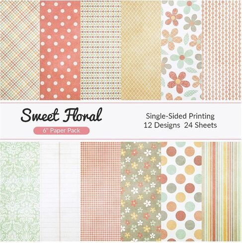 PUIKSXER 24 Sheets Paper Pad for Scrapbooking, 6x6 inch Sweet Floral Plaids Dots Patterned Papers Single-Sided Printing Decorative Craft Cardstock Origami for Scrapbook Journal Embellishment in Kuwait