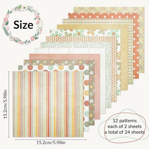PUIKSXER 24 Sheets Paper Pad for Scrapbooking, 6x6 inch Sweet Floral Plaids Dots Patterned Papers Single-Sided Printing Decorative Craft Cardstock Origami for Scrapbook Journal Embellishment in Kuwait