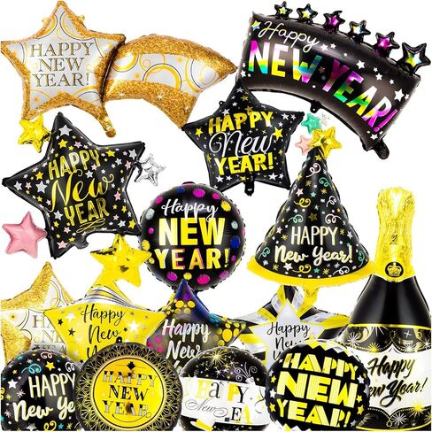 15 قطعة من بالونات السنة الجديدة، بالونات مايلر من رقائق معدنية لعام 2023، بالونات هيليوم باللونين الأسود والذهبي لتزيين الحفلات in Kuwait