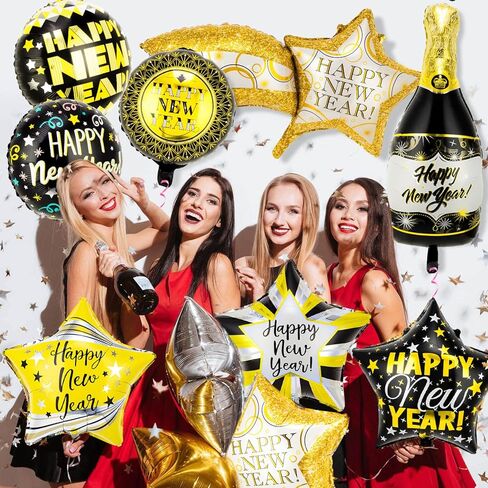 15 قطعة من بالونات السنة الجديدة، بالونات مايلر من رقائق معدنية لعام 2023، بالونات هيليوم باللونين الأسود والذهبي لتزيين الحفلات in Kuwait