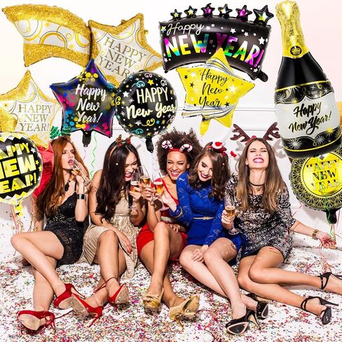 15 قطعة من بالونات السنة الجديدة، بالونات مايلر من رقائق معدنية لعام 2023، بالونات هيليوم باللونين الأسود والذهبي لتزيين الحفلات in Kuwait