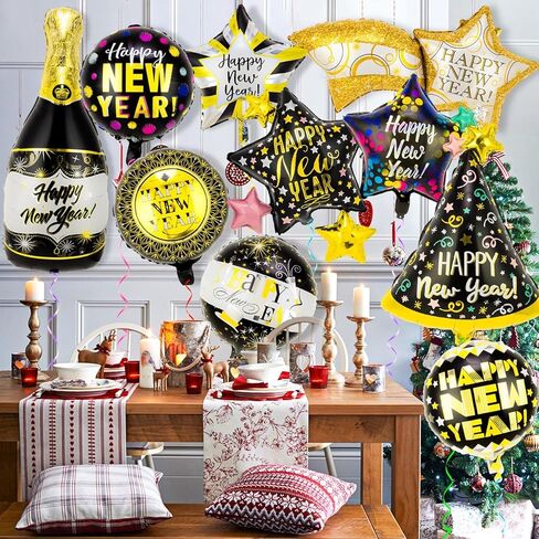 15 قطعة من بالونات السنة الجديدة، بالونات مايلر من رقائق معدنية لعام 2023، بالونات هيليوم باللونين الأسود والذهبي لتزيين الحفلات in Kuwait