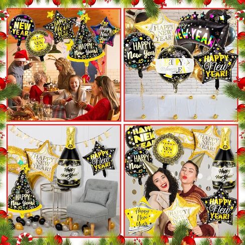 15 قطعة من بالونات السنة الجديدة، بالونات مايلر من رقائق معدنية لعام 2023، بالونات هيليوم باللونين الأسود والذهبي لتزيين الحفلات in Kuwait