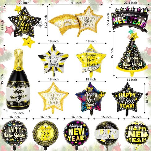 15 قطعة من بالونات السنة الجديدة، بالونات مايلر من رقائق معدنية لعام 2023، بالونات هيليوم باللونين الأسود والذهبي لتزيين الحفلات in Kuwait