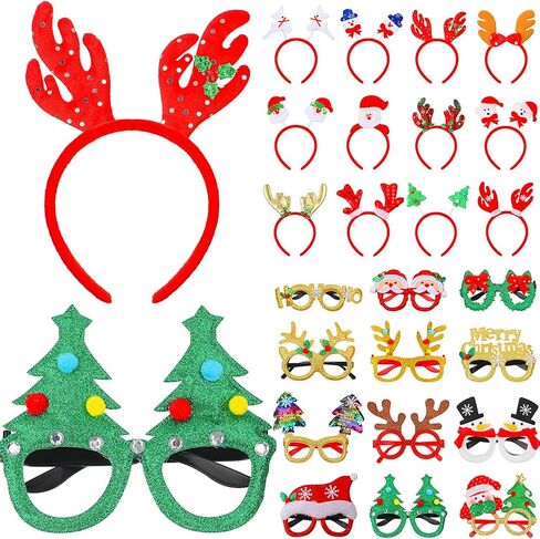 Yilloog Christmas Headbands Christmas Glitter Glasses Frame Set, Christmas Party Favors, Cute Felt Glitter Eyeglasses Headpieces Set for Xmas New Year Holiday Adults Kids Party Supplies(24 Pcs) in Saudi Arabia