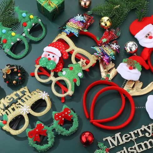 Yilloog Christmas Headbands Christmas Glitter Glasses Frame Set, Christmas Party Favors, Cute Felt Glitter Eyeglasses Headpieces Set for Xmas New Year Holiday Adults Kids Party Supplies(24 Pcs) in Saudi Arabia