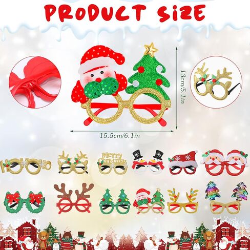 Yilloog Christmas Headbands Christmas Glitter Glasses Frame Set, Christmas Party Favors, Cute Felt Glitter Eyeglasses Headpieces Set for Xmas New Year Holiday Adults Kids Party Supplies(24 Pcs) in Saudi Arabia