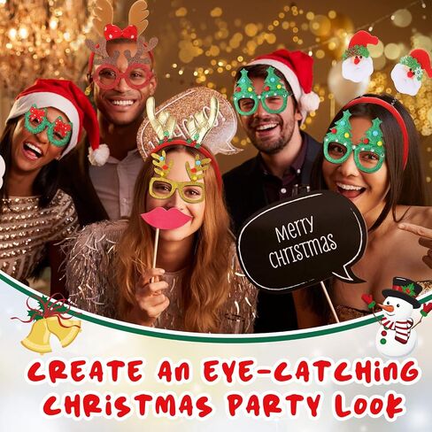 Yilloog Christmas Headbands Christmas Glitter Glasses Frame Set, Christmas Party Favors, Cute Felt Glitter Eyeglasses Headpieces Set for Xmas New Year Holiday Adults Kids Party Supplies(24 Pcs) in Saudi Arabia