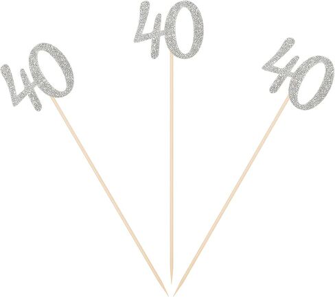 مجموعة مكونة من 10 أعواد مركزية لعيد الميلاد الأربعين عدد 40 قطعة علوية للطاولة للكبار لذكرى عيد الميلاد السنوية - فضية in Kuwait