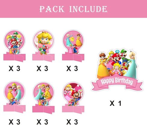 19 قطعة مركزية لطاولة ماريو، لوازم حفلات اعياد الميلاد سوبر ماريو لتزيين عيد ميلاد الاميرة بلون خوخي in Kuwait