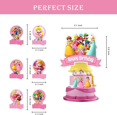 19 قطعة مركزية لطاولة ماريو، لوازم حفلات اعياد الميلاد سوبر ماريو لتزيين عيد ميلاد الاميرة بلون خوخي in Kuwait