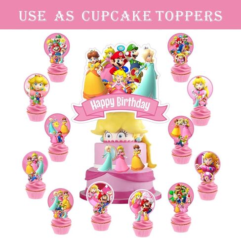 19 قطعة مركزية لطاولة ماريو، لوازم حفلات اعياد الميلاد سوبر ماريو لتزيين عيد ميلاد الاميرة بلون خوخي in Kuwait