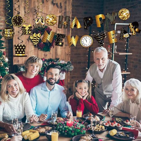 زخارف دوامة معلقة من Happy New Year لوازم حفلات ليلة رأس السنة الجديدة مع لافتة سنة جديدة سعيدة زينة سنة جديدة سعيدة للسقف والجدار والنوافذ وديكورات حفلات ليلة رأس السنة الجديدة in Kuwait