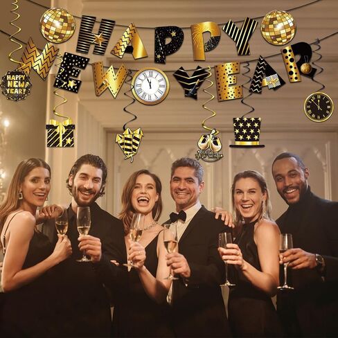 زخارف دوامة معلقة من Happy New Year لوازم حفلات ليلة رأس السنة الجديدة مع لافتة سنة جديدة سعيدة زينة سنة جديدة سعيدة للسقف والجدار والنوافذ وديكورات حفلات ليلة رأس السنة الجديدة in Kuwait