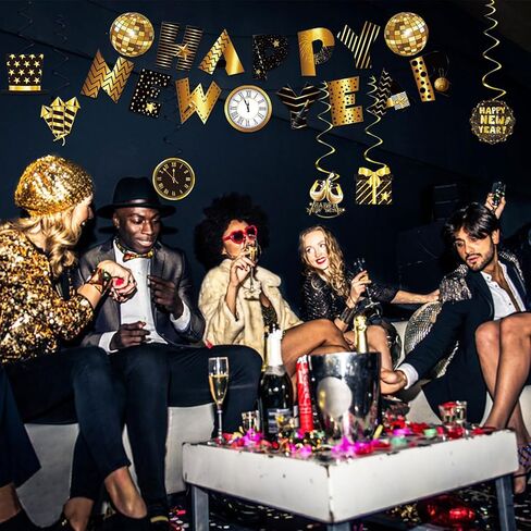 زخارف دوامة معلقة من Happy New Year لوازم حفلات ليلة رأس السنة الجديدة مع لافتة سنة جديدة سعيدة زينة سنة جديدة سعيدة للسقف والجدار والنوافذ وديكورات حفلات ليلة رأس السنة الجديدة in Kuwait