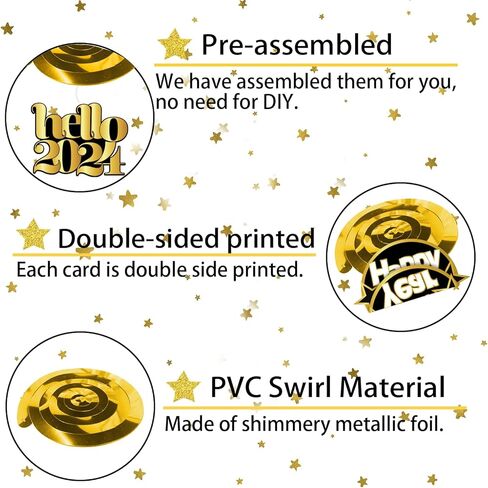 2024 Happy New Year Decor, Black Rose Gold Happy New Year Hanging Swirls Decorations 2024 New Years Eve Party Supplies in Kuwait