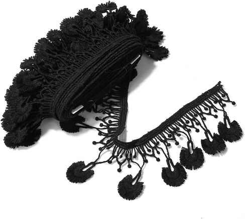 5 Yards Lace Trim with Tassel, 8cm wide, Black, DIY Sewing Applique Craft in Kuwait