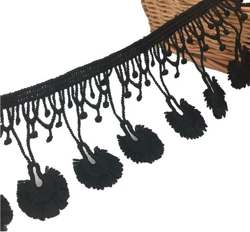 5 Yards Lace Trim with Tassel, 8cm wide, Black, DIY Sewing Applique Craft in Kuwait