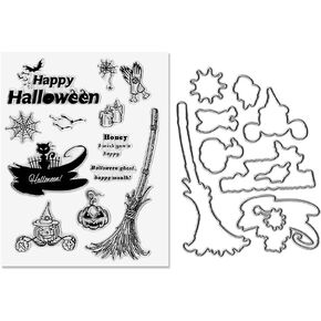 Trees Clear Stamps Tree Frame Dies Cuts for Card Making and Photo Album Decorations, Christmas Greeting Words Silicone Rubber Stamps Forest Tree Cutting Dies for DIY Scrapbooking