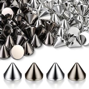 200 Pieces Spike Studs Bead Bullet Cone Sew On, Glue On, Sewing Bracelets (Gold, Silver)