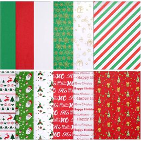 بليستيم مناديل ورقية للكريسماس، 180 ورقة تغليف للكريسماس في 12 تصميم مختلف 19.7 انش × 19.7 انش، مجموعة مناديل ورقية لتغليف الهدايا وزجاجات النبيذ والديكور والحرف اليدوية in Kuwait