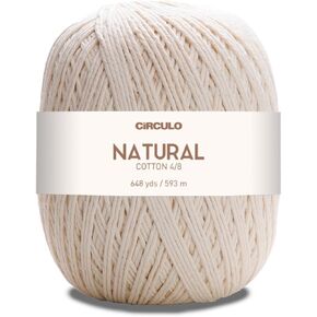 Circulo Natural Cotton 4/8 Worsted - 14.11 oz of Undyed Yarn 100% Brazilian Cotton for Crochet, Knitting, and Macrame - Color: 20 - Natural