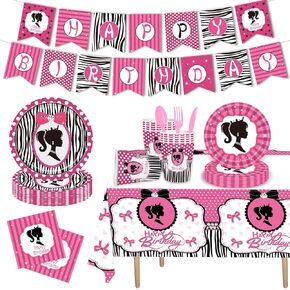 مجموعة لوازم حفلات اعياد الميلاد للبنات مكونة من 170 قطعة، تخدم 24 طبق ضيوف ومناديل واكواب ومفرش طاولة وادوات مائدة لحفلات اعياد الميلاد بطابع دمية الاميرة in Kuwait