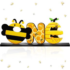 نحلة واحدة حرف تسجيل خشبية الجدول المركزية ، الصيف أولا العسل النحل يوم صور الدعائم الجدول المركزية ديكورات للبنين بنات طفل دش الحلو النحل الأولى موضوع عيد الميلاد لوازم حفلة in Kuwait